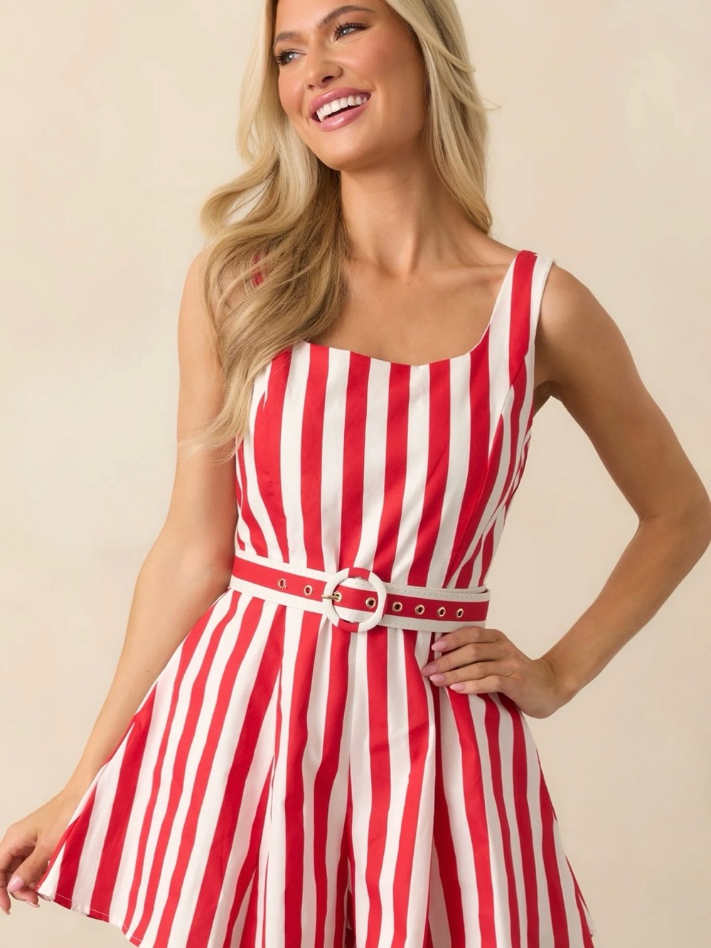 PROSPERINA ALESSANDRA RED STRIPE COTTON ROMPER Sz M